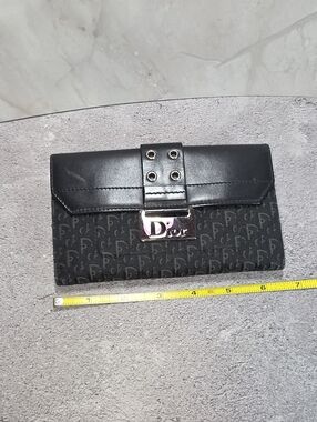 Dior Black Logo Jacquard Continental Wallet with Silver Hardware